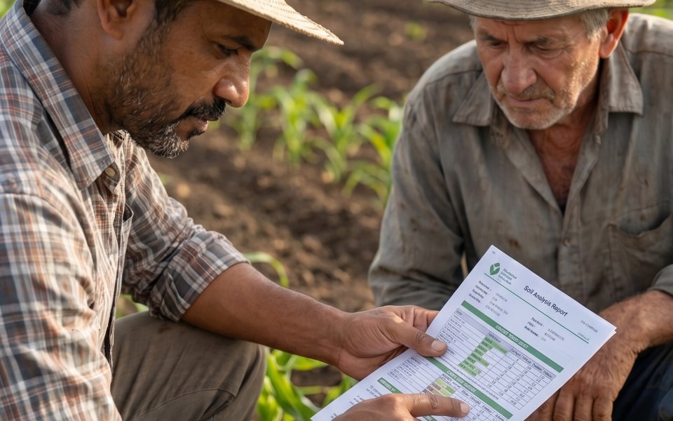 Technician and producer reviewing field information