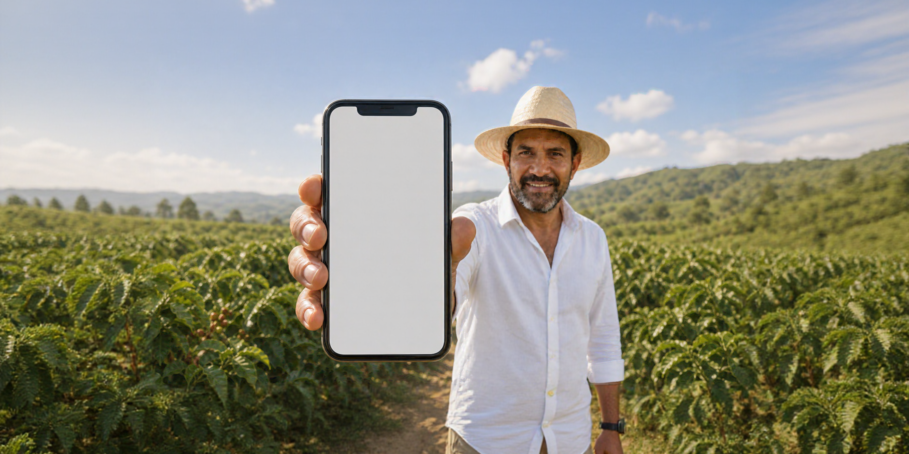 Two coffee producers reviewing Harvis on a phone